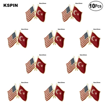 10pcs mucho U. S. A. y Turquía Pin de la Solapa de la Bandera insignia Broche de Pines Distintivos 10Pcs Mucho