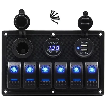 12/24V 6 Botones del Panel de interruptores Con Voltímetro Digital Probador de Cargadores USB 3.0 Bule Barco Ligero Adaptador de corriente
