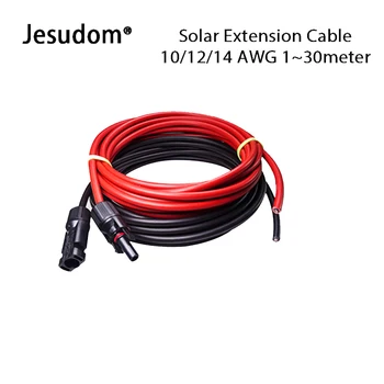 1Pair Rojo + Negro Solar PV Conector del Cable de energía Solar de Alambre de Cobre con 1par de Macho y Hembra Conector 6/4/2.5 mm2 AWG 10/12/14