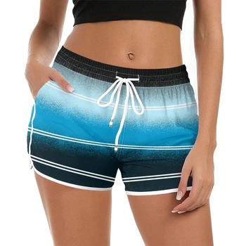 2023 Nuevos De Hawai Damas Gradiente De Color Azul El Diseño De Línea De Bañadores Playa Clásico Versátil Cómoda De La Moda De Pantalones Cortos De Playa