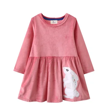 2023 Rosa de manga Larga Vestido de las Niñas de Bebé de la Primavera y el Otoño prendas de Algodón con un Precioso Conejo Blanco Suave y cómodo para los Niños