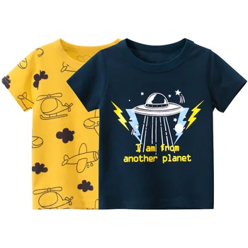 2023 Verano T-shirt para Niños Espacio de Avión Camiseta Print Niños Tops Camisetas Mangas Cortas de dibujos animados Ropa de Bebé de 2 a 10 Años Dropship