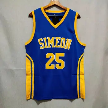 #25 Simeón Derrick Rose High School Basketball Jersey Azul Amarillo Cosido