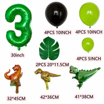 32pulgadas Verde Número de Dinosaurios de la Selva Tema de Cumpleaños Globo 18pc Conjunto de la Fiesta de Cumpleaños de la Ducha del Bebé Decoración de Globos de Jurassic World