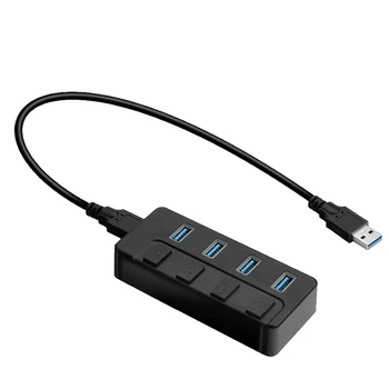 4 Puertos USB3.0 HUB Divisor USB Divisor de Expansión USB Cargador Con Interruptor Independiente