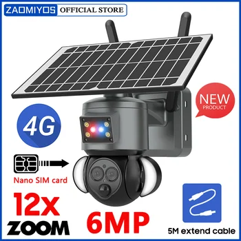 6-MP Tarjeta SIM 4G de 6W de potencia Solar de la Cámara UHD 3K al aire libre inalámbrica de Seguridad de Protección de las Cámaras de Vigilancia PTZ/12X de ZOOM CCTV Cam