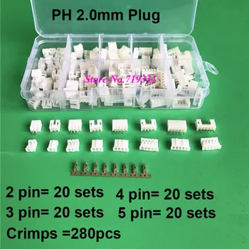 80 Kit en caja de PH de 2.0 mm 2/3/4/5 pin Macho y Hembra de Vivienda / Pines del Conector Conectores de Cable Adaptador