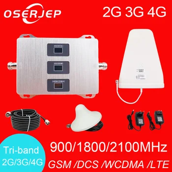 900/1800/2100 Tri Banda Repetidor Móvil de Refuerzo de Red 2G 3G 4G de Refuerzo Celular Amplificador de 900 1800 2100 Repetidor Band1/3/8 Kit de