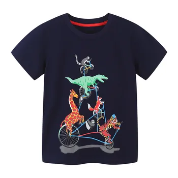 ALISHINREY Nueva Camiseta de Verano de Algodón de Manga Corta de dibujos animados de Dinosaurios camisetas de Niño Camiseta de los Niños Tops de Niños Ropa de Niños