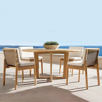 Alta calidad impermeable al aire libre de madera de teca, mesa y silla balcón jardín terraza circular de mesa y silla combinación