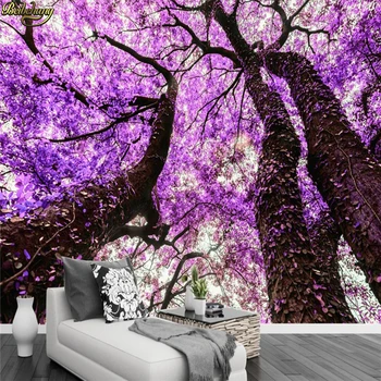 beibehang de encargo de la Foto de fondo de pantalla Mural de color Púrpura de la Flor del Árbol de TV de Pared de Fondo de la Flor de Cerezo Moderno Sofá papel de parede