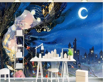 beibehang Nórdico y minimalista pintado a mano ilustración acuarela de estilo de luna de TV fondo pared de papel pintado de papel para la habitación de los niños