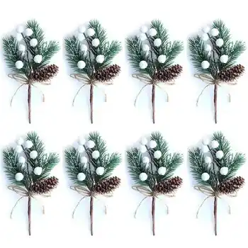 Blanca Navidad Bayas/Berry Tallos de Ramas de Pino y Artificiales piñas/Blanco Holly Spray/Corona de opciones para la Decoración