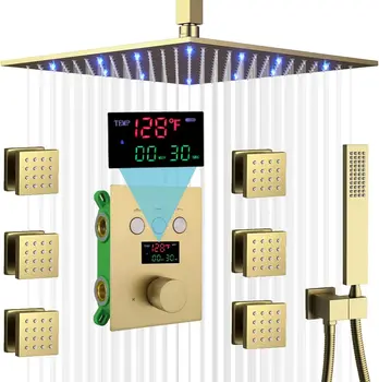 Cepillado de Oro Termostático de Ducha LLEVADO con Sistema de Visualización de la Temperatura de la Válvula
