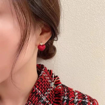 Chica Sexy del Corazón Rojo Oído Tacos Oído Botón Pendientes de Lujo de la Joyería de los Accesorios Europeo-Americana Parte Aretes Para Mujer