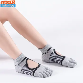 Cinco Dedos de los pies de Yoga Calcetín de Algodón Transpirable Sudor-absorbente de Silicona Anti-deslizante de Pilates Agarre Calcetines de Ballet de Danza Calcetines de los Deportes de la Aptitud