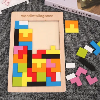 Colorido Rompecabezas 3D de Madera Tangram Matemáticas Juguetes Cubo de Juego de los Niños de Pre-escolar Magination Formas de Rompecabezas de Juguete Educativo Regalo para los Niños