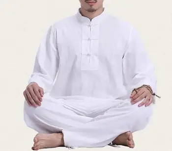 De algodón y ropa de Primavera y otoño de yoga traje de laicos de la meditación uniformes de tai chi trajes de kung fu ropa de café/blanco/azul/gris