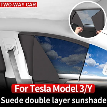 De Gamuza de Doble Capa Parasol de Coche Cortinas de Aislamiento térmico en el Interior de la Modificación de los Accesorios Especiales Para el Tesla Model 3 Mod