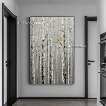 de gran tamaño de color gris bosque de árboles de la planta de Pinturas al Óleo de gran tamaño Moderno Abstracto imagen de la lona Sala de estar Decoración del hogar Sin marco