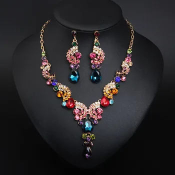 De lujo de la Aleación de Cristal Helado de Salida de la Joyería Conjunto con Elegantes Collares y Pendientes para la Boda de la Fiesta Nupcial