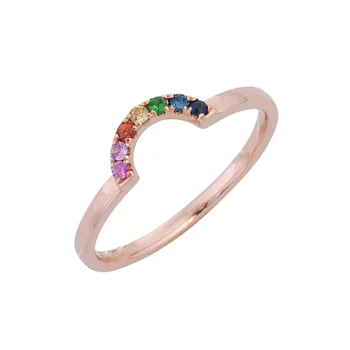 de oro rosa de color arco iris círculo anillo de fábrica al por mayor delicado dedo de la joyería pavimentado de color cz lindos anillos pequeños