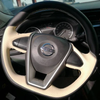 DIY personalizado de cuero de fibra de carbono cosido a mano cubierta del volante Para Nissan Maxima Bluebird interior del coche