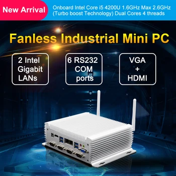 Eglobal Mini Ventilador de PC Intel i5-4200U/i7-4500U 6*RS232 Apoyo conjunto a RS458 HDMI+VGA TV BOX Industrial Mini Computadora de escritorio