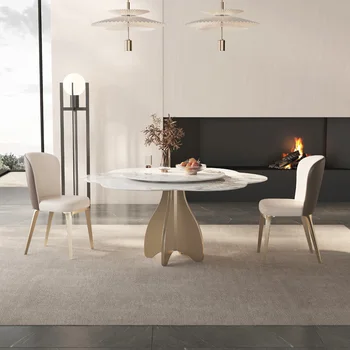 Italiano luz de lujo redonda mesa de comedor con mesa giratoria, moderno y sencillo de gama alta mesa de comedor para uso en el hogar