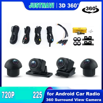 JUSTNAVI HD 3D de 360 Cámara de Autos a Vista de Pájaro Sistema de 4 cámaras de 360 720P Panorámicas 225 3D de 360 Envolvente de Cámara para Android de la Radio del Coche