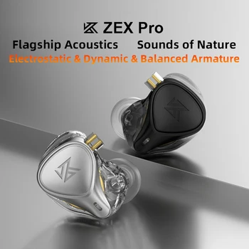 KZ ZEX Pro En la Oreja los Auriculares HIFI Electrostática+Dinámica+Equilibrada Desmontable Cable de Auriculares de Cancelación de Ruido Deporte Auriculares con Micrófono