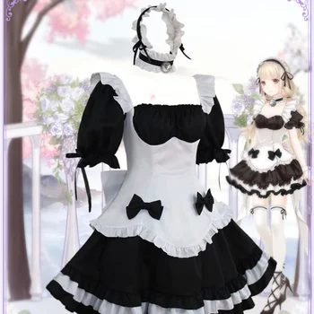 Lolita Linda Chicas Maid Coslay Uniforme Japonés Gótico Kawaii, Negro, Blanco Criada Trajes De Lencería Sexy Vestido De Fiesta Juego De Rol De Traje