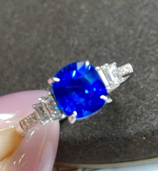 LR el Anillo de Zafiro Azul 2.29 ct Real Puro De 18 K Natural Unheat Royal Azul Zafiro piedras preciosas Diamantes de Piedra Anillo Hembra