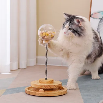 Madera sólida plataforma giratoria gato de juguete de alimentos para mascotas utensilios de rompecabezas de nuevo vaso de fuga de la pelota