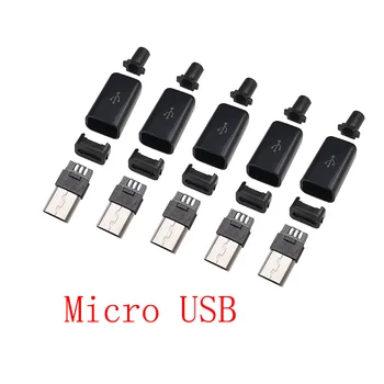 Micro USB conector Macho de 5 Pines de Soldadura Conector de Tipo DIY Cable de Carga de Datos de la Interfaz de Reparación de Micro conectores USB 4 En 1 Negro