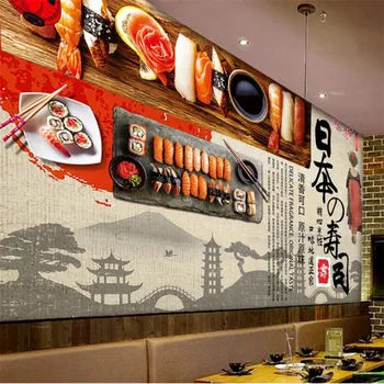 Nostalgia Retro Japonés de Sushi Cocina de Fondo Mural de papel pintado 3D Sushi Bar Restaurante Gourmet Tema de Fondo de Papel de Pared 3D