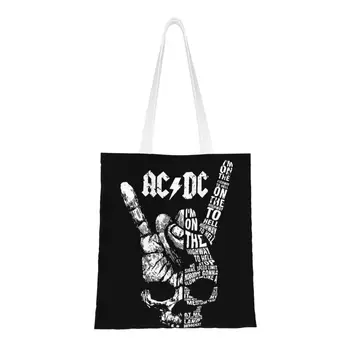 Personalizado de la Música Rock de Arte de la Lona Bolsos de Compras de las Mujeres Duradera de Comestibles AC DC Shopper Tote Bolsos