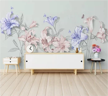 Personalizados en 3d fondo de pantalla minimalista moderno pintado a mano 5D lily geométricas pared de fondo 8d foto mural de papel de parede 9d fondo de pantalla