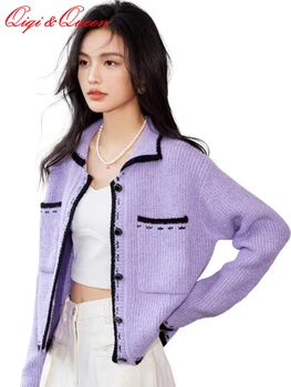 Qiqi y de la reina 2023 Otoño Holgado de Alta Costura de corea Colorblocked Bolsillos de Punto Suéter de la Mujer Tops Básicos Simple de punto Fino