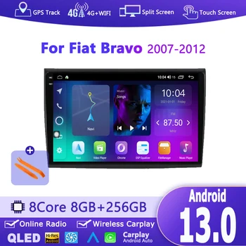 Radio de coche Multimedia Reproductor de Vídeo de Navegación GPS Para el período 2007-2012 Fiat Bravo Android 13 Autoradio de Audio Estéreo Carplay 4G DVD 2 Din