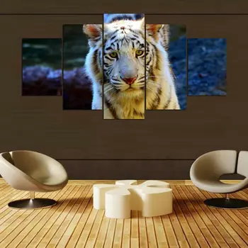 Solitario Tigre Blanco Animal carteles de 5 Panel de Impresión de la Lona de Arte de la Pared Decoración del Hogar HD Imprimir las Fotografías No Enmarcadas 5 Pieza de la Decoración de la Habitación