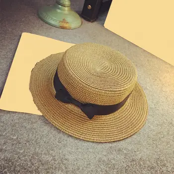 Sombrero de paja Bowknot Decoración Transpirable Anti-UV Mujeres de Ala Ancha protector solar Sombrero de Cubo Sombrero de Sol de Accesorios de Moda