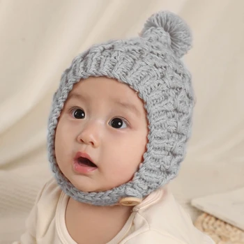 Suave tejido de Lana de Bebé Sombrero de Niños Lindos de Protección para los Oídos Bonnet Otoño Caliente del Invierno Espesar Gorro para Recién nacidos