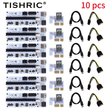 TISHRIC 10PCS Molex Vertical de 009S Tarjeta PCI Express X16 X1 Extensor de PCI-E 1X USB3.0 4/6PIn Cable Adaptador de tubo Para la Tarjeta de Vídeo de Minería de datos