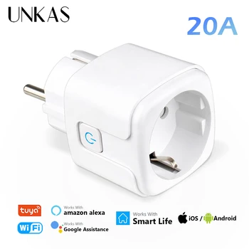 UNKAS 20A de la UE Smart Plug Tuya Wifi Zócalo de Voz, Control Remoto Para Alexa Yandex, Google, Función de Monitorización de la Energía en el Hogar