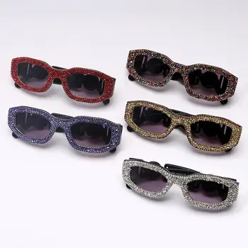 Vintage Rhinestone Bling Gafas de Sol de Diamante Polígono de Gafas de sol de las Mujeres de las Señoras del Y2K Gafas de Viajes de Verano Tonos