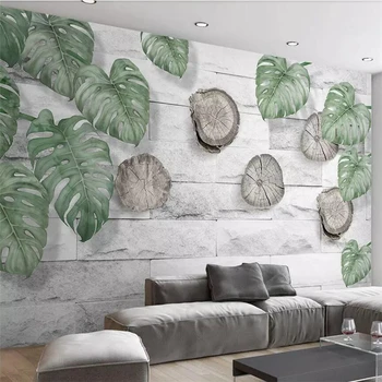 wellyu un fondo de pantalla Personalizado en 3d foto murales de hoja verde árbol de raíz anillo de la pared de ladrillo sencillo y natural, TV fondo pared de papel 3d del mural