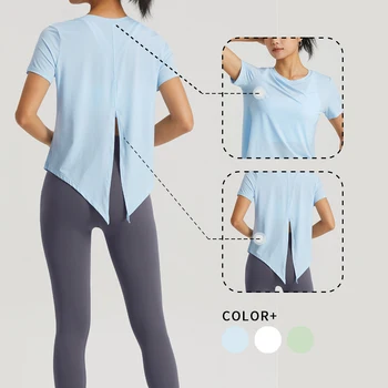 WISRUNING Top Con Espalda Abierta de Yoga T-shirt para Fitness Transpirable de las Mujeres ropa Deportiva de Traje de Gimnasio de Deportes Camisetas de Entrenamiento de Tela