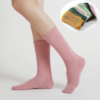 Yoga Calcetines de las Mujeres del Medio Tubo de Terry Pilates Calcetines de Color Sólido de Algodón de Dispensación Adhesivo antideslizante Piso de Deportes Calcetines para Mujer Sox